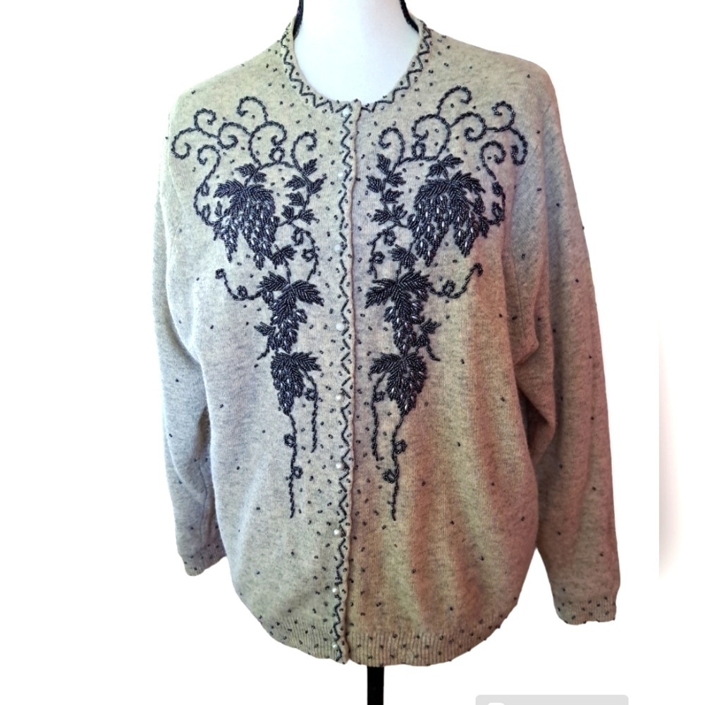 Vintage 1950s beaded sweater large boho retro